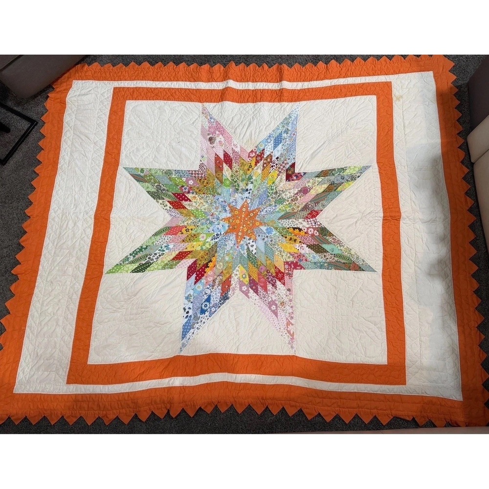 Gorgeous Vintage Lone Star Quilt Handmade 69x87 Prairie Edge Vibrant From Kansas